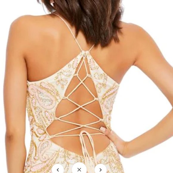 MAC DUGGAL 5309D LACE UP BACK FLORAL & ORNATE BEADED CHAMPAGNE GOWN sz 6 - Picture 5 of 7